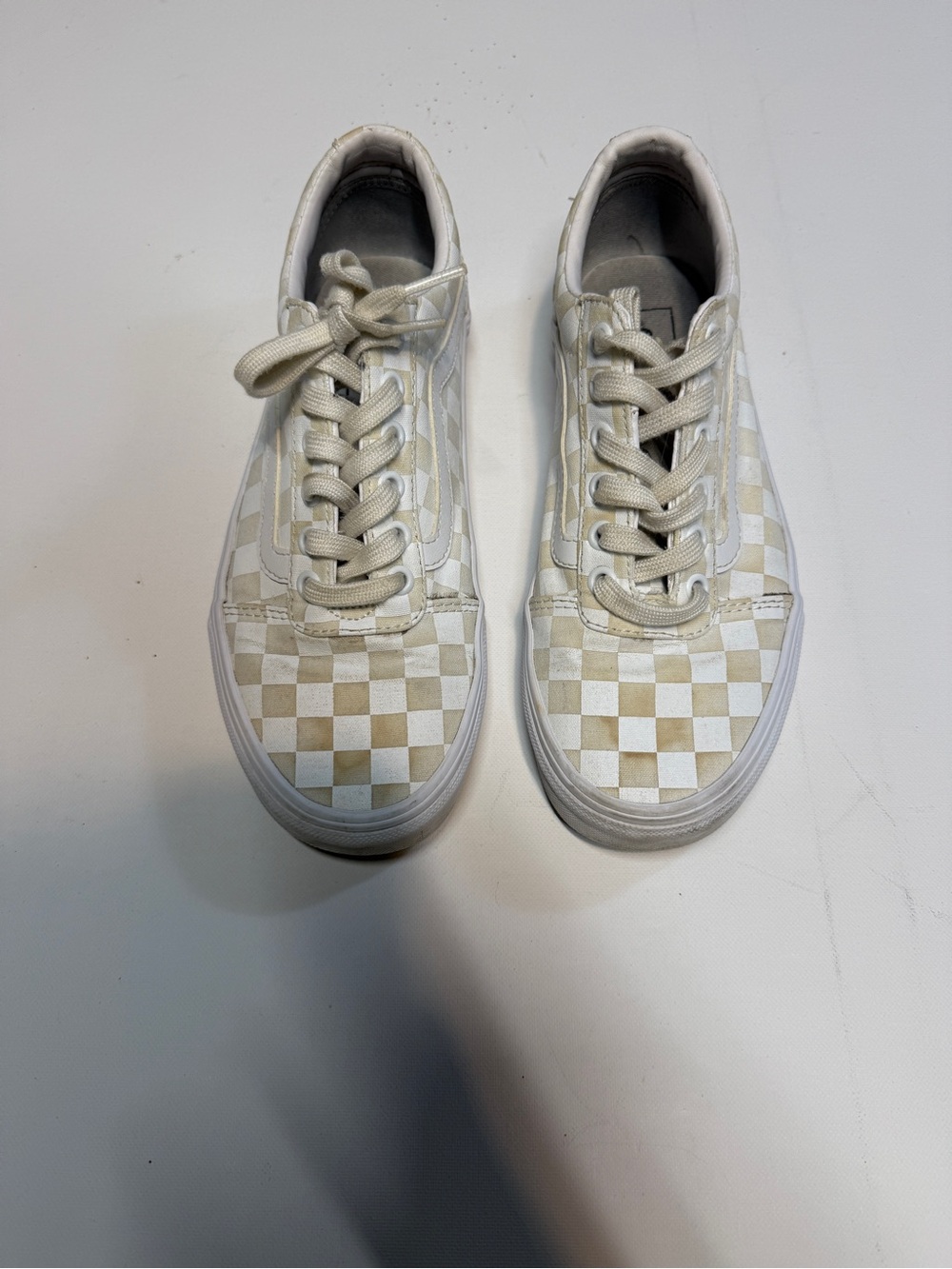 Vans Checkerboard Lace-Up Sneakers - Cream & White